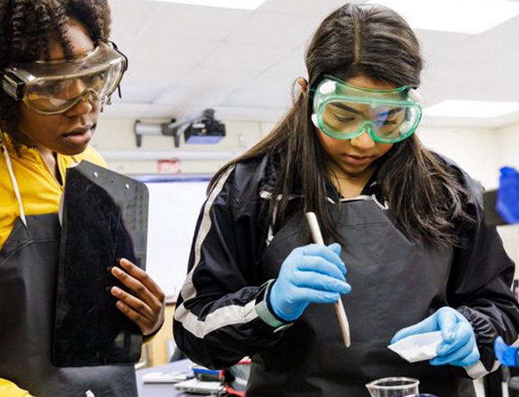 STEM college women in lab